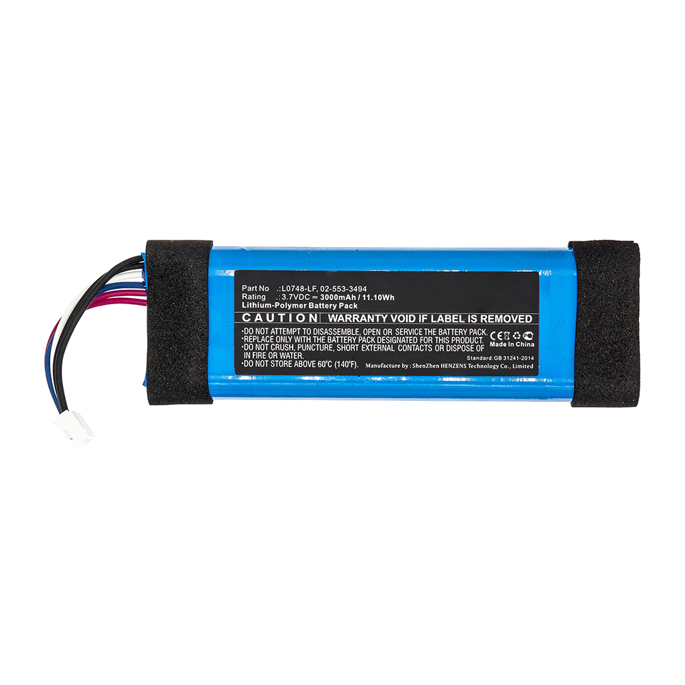 Synergy Digital Speaker Battery, Compatible with JBL L0748-LF Speaker Battery (Li-Pol, 3.7V, 3000mAh)