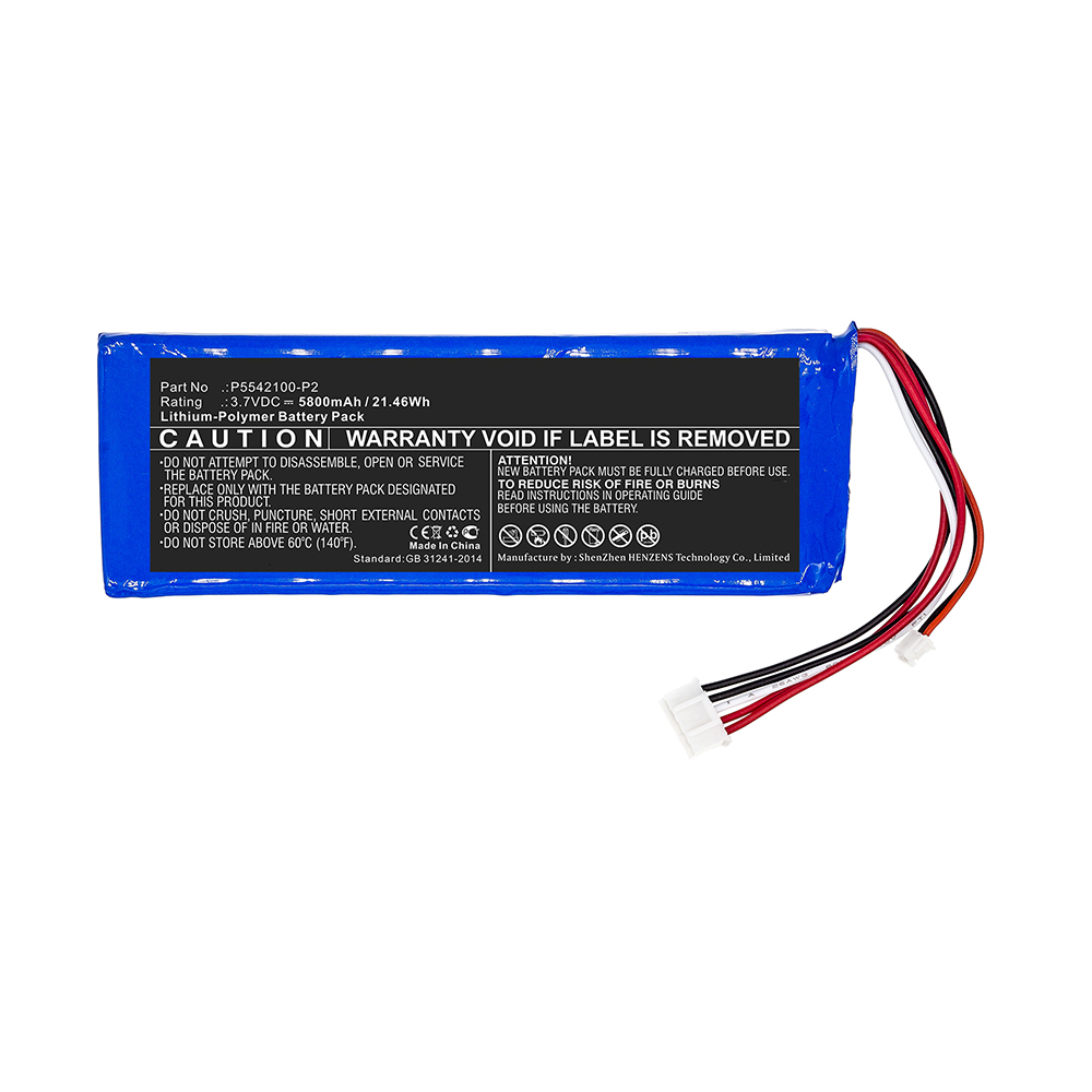 Synergy Digital Speaker Battery, Compatible with JBL P5542100-P2 Speaker Battery (Li-Pol, 3.7V, 5800mAh)