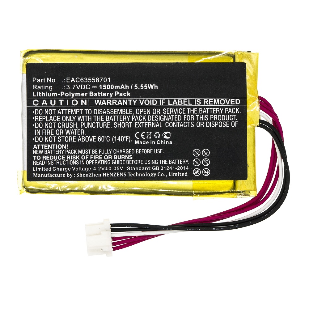 Synergy Digital Speaker Battery, Compatible with LG EAC63558701 Speaker Battery (Li-Pol, 3.7V, 1500mAh)