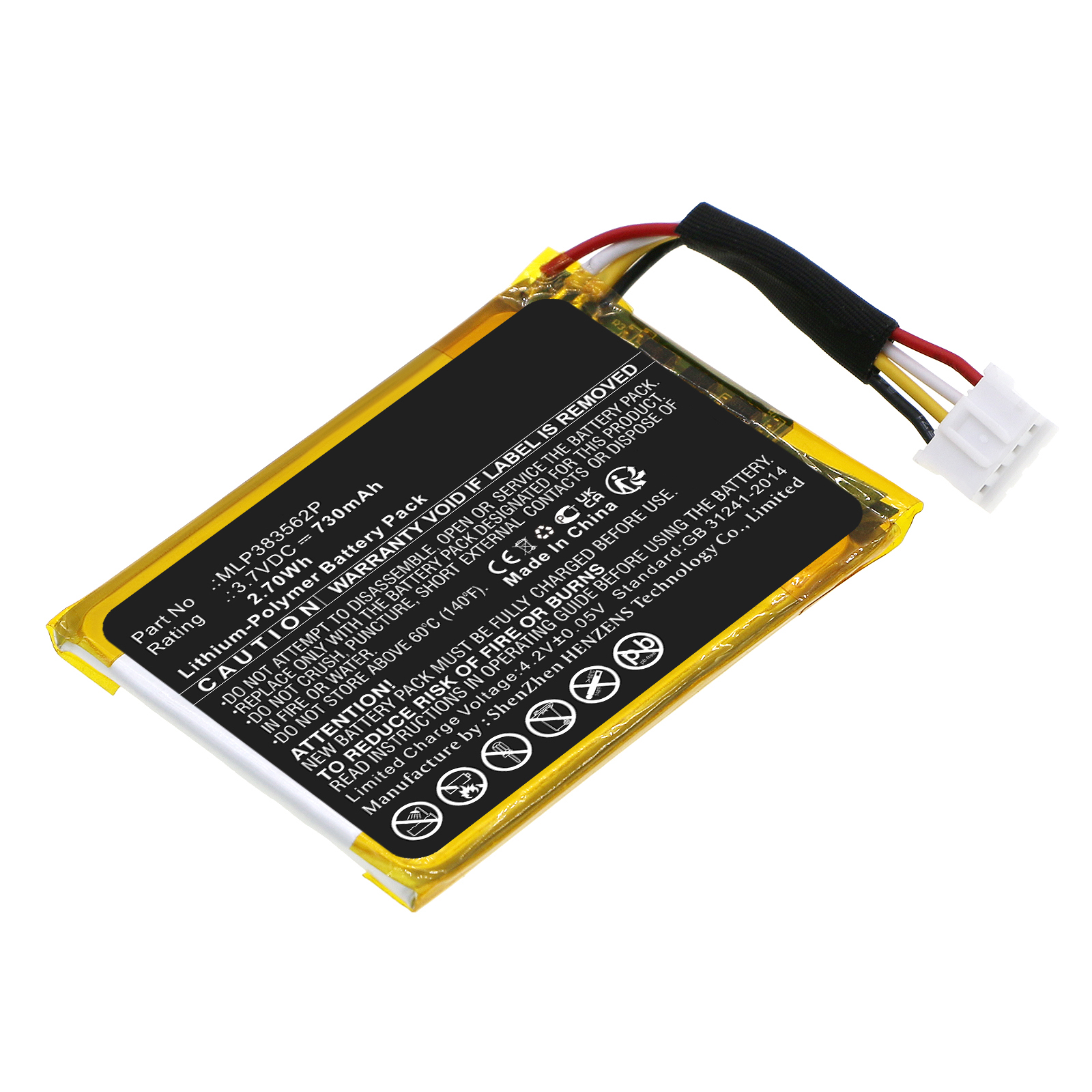 Synergy Digital Speaker Battery, Compatible with JBL MLP383562P Speaker Battery (Li-Pol, 3.7V, 730mAh)