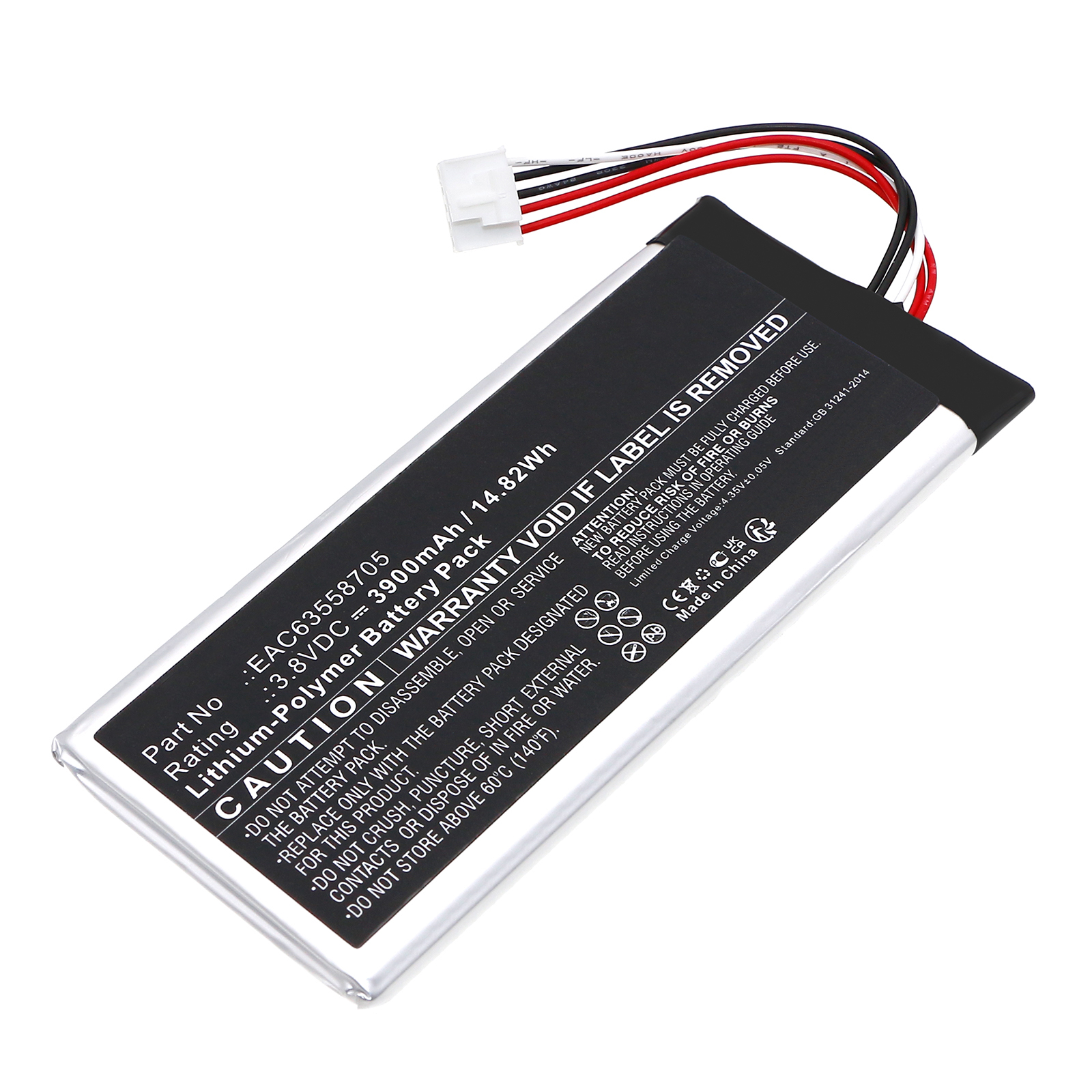 Synergy Digital Speaker Battery, Compatible with LG EAC63558705 Speaker Battery (Li-Pol, 3.8V, 3900mAh)