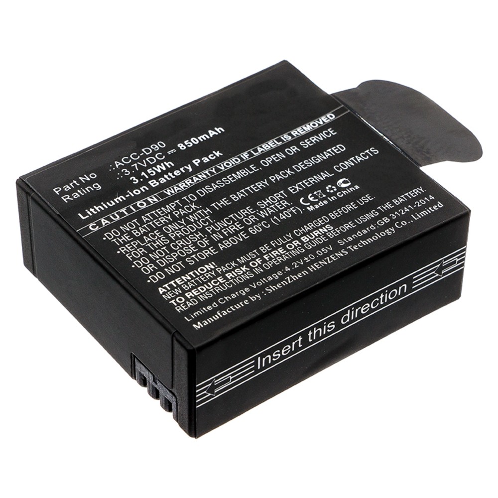 Synergy Digital Digital Camera Battery, Compatible with AEE ACC-D90 Digital Camera Battery (Li-ion, 3.7V, 850mAh)