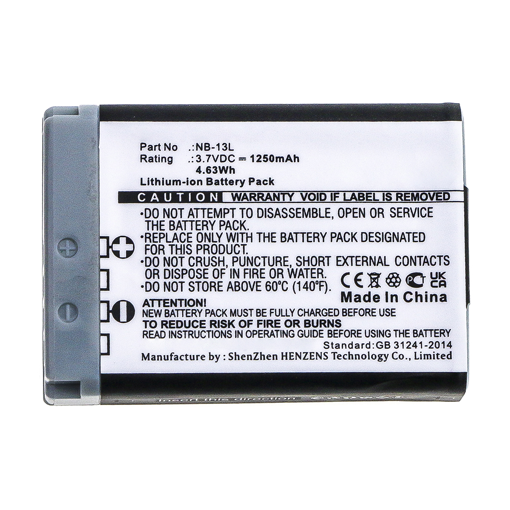 Synergy Digital Digital Camera Battery, Compatible with NB-13L Digital Camera Battery (3.7V, Li-ion, 1250mAh)