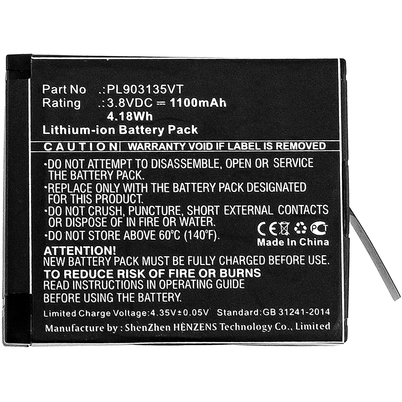 Synergy Digital Digital Camera Battery, Compatible with PL903135VT Digital Camera Battery (3.8V, Li-ion, 1100mAh)
