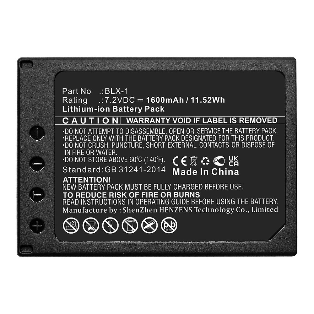 Synergy Digital Digital Camera Battery, Compatible with Olympus BLX-1 Digital Camera Battery (Li-ion, 7.2V, 1600mAh)