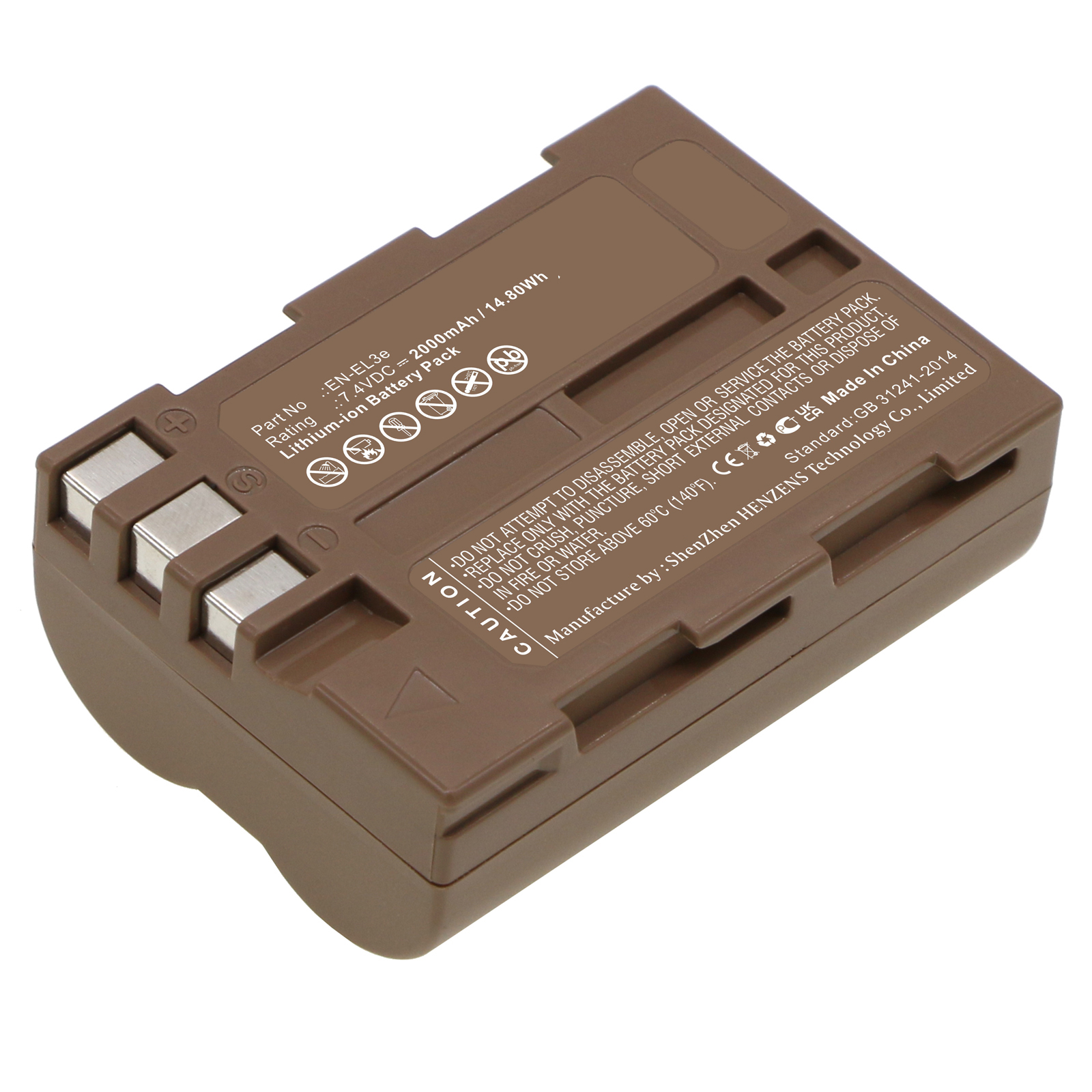 Synergy Digital Digital Camera Battery, Compatible with NIKON EN-EL3e Digital Camera Battery (Li-ion, 7.4V, 2000mAh) - Built-In USB-C Charging Feature