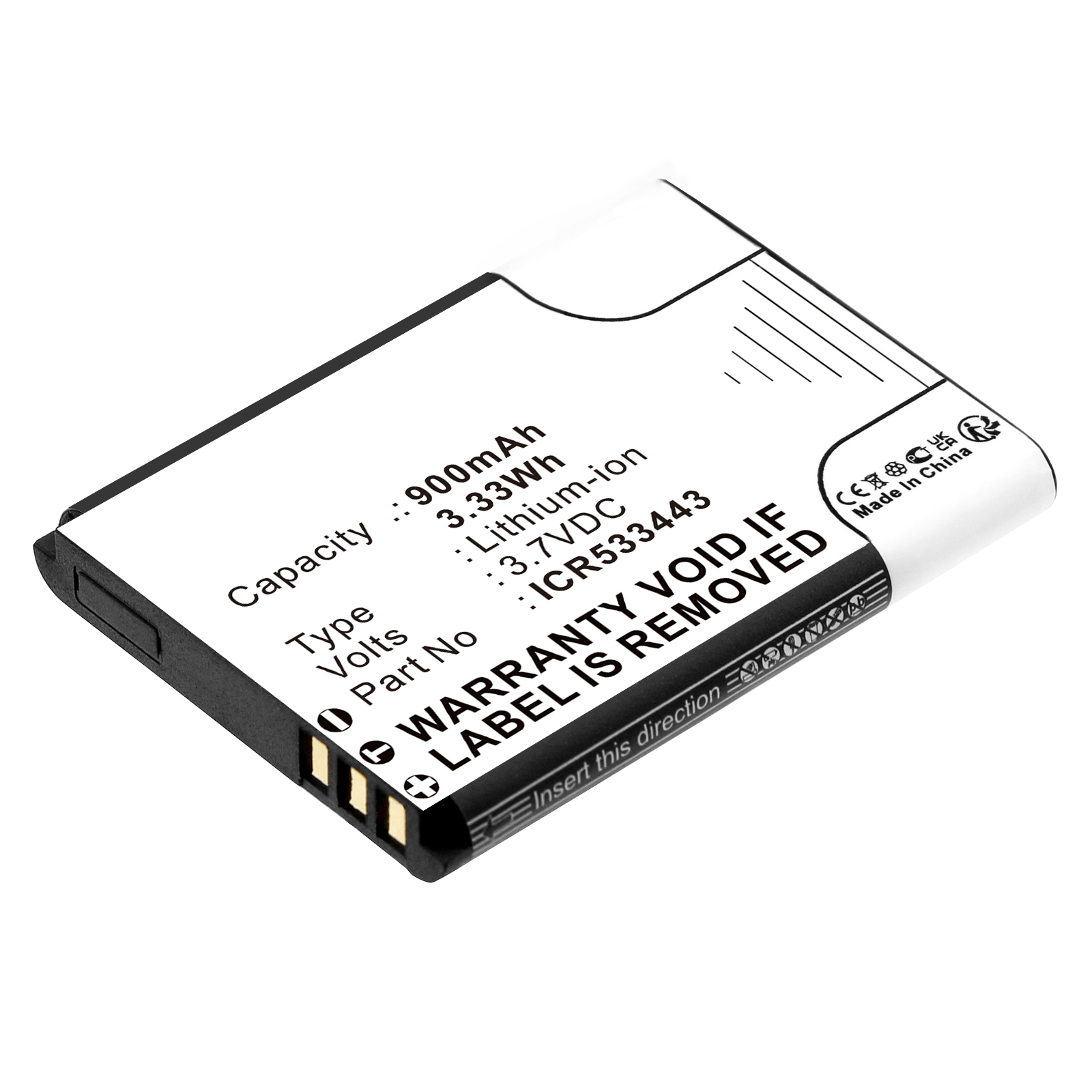 Synergy Digital Dashcam Battery, Compatible with Prestigio ICR533443 Dashcam Battery (Li-ion, 3.7V, 900mAh)