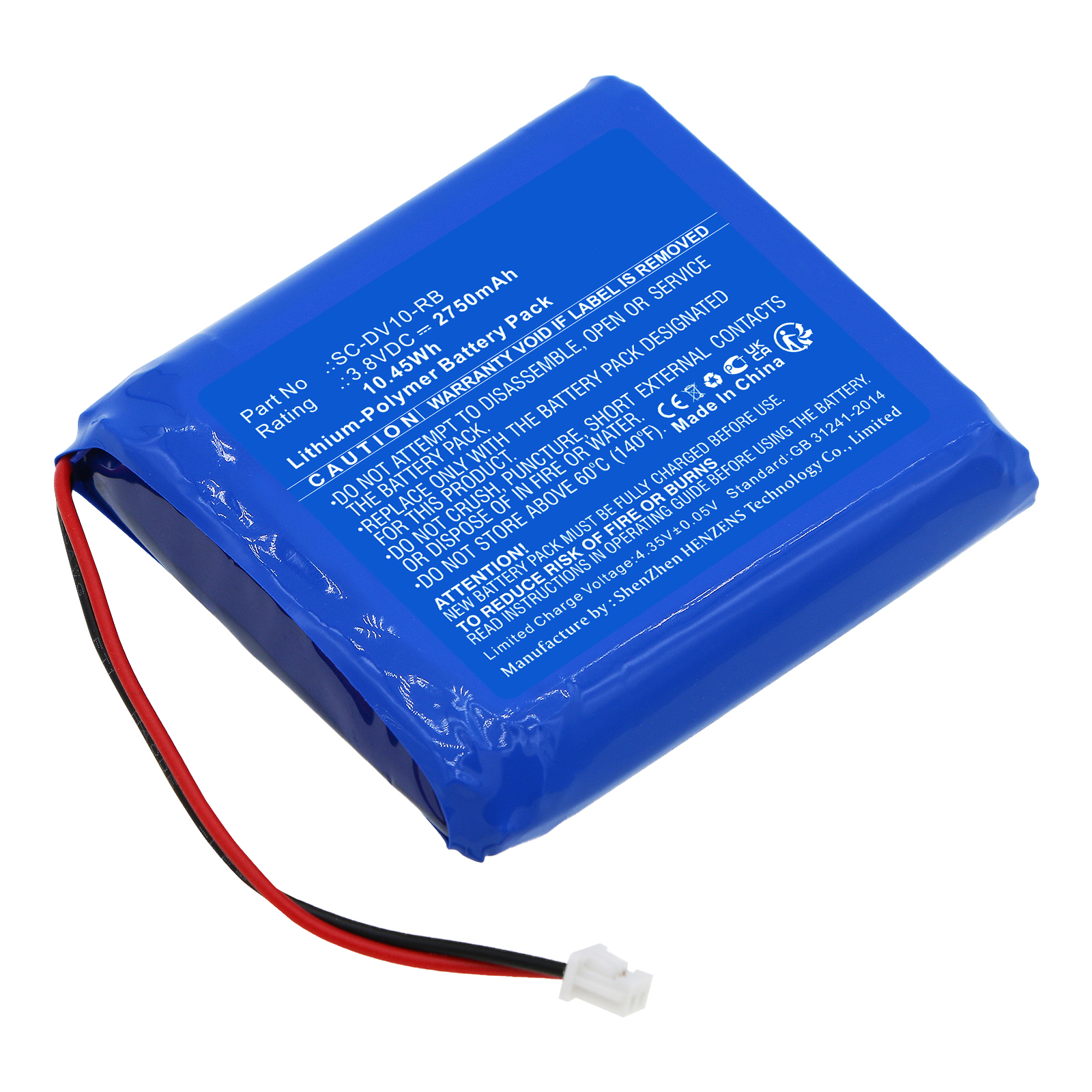 Synergy Digital Camera Battery, Compatible with PatrolEyes SC-DV10-RB Digital Camera Battery (Li-Pol, 3.8V, 2750mAh)