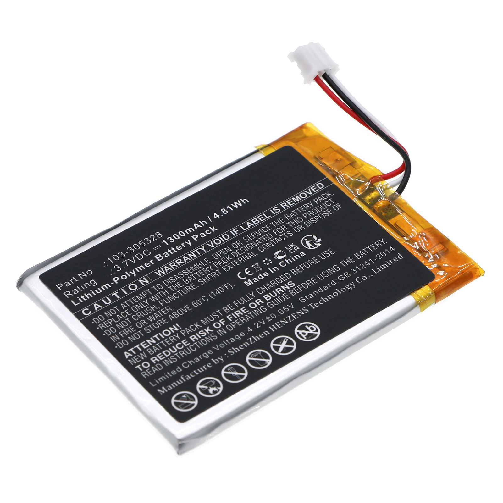 Synergy Digital Dashcam Battery, Compatible with Visonic 103-305328 Dashcam Battery (Li-Pol, 3.7V, 1300mAh)