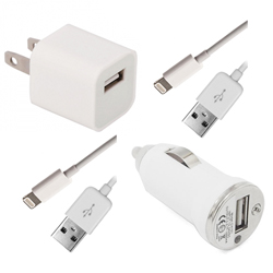 Home & Car Charger Kit For iPhone 5 - Includes Home AC Adapter, Car Adapter and 2 USB Sync Data Cables
