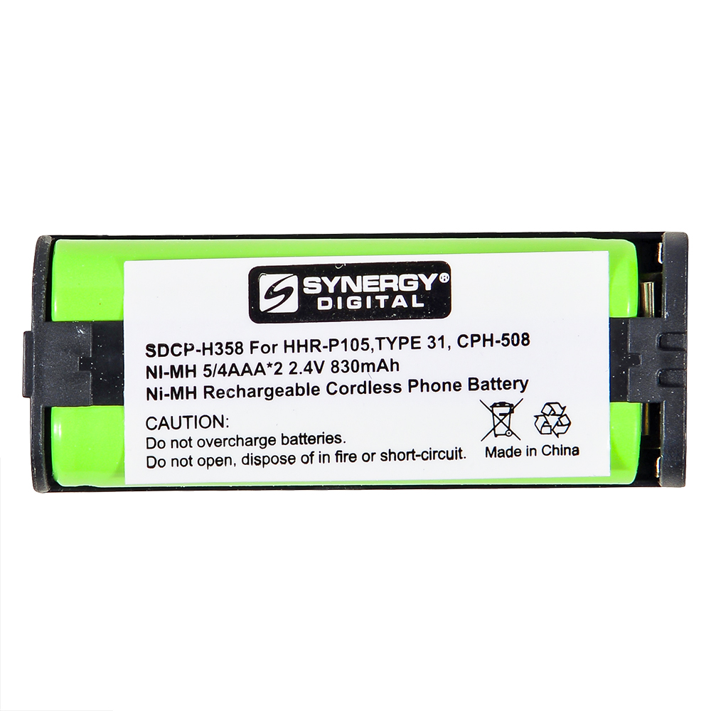SDCP-H358 - Ultra Hi-Capacity Battery (Ni-MH, 2.4V, 830mAh) - Replacement Battery for Panasonic HHR-P105 Cordless Phone Battery