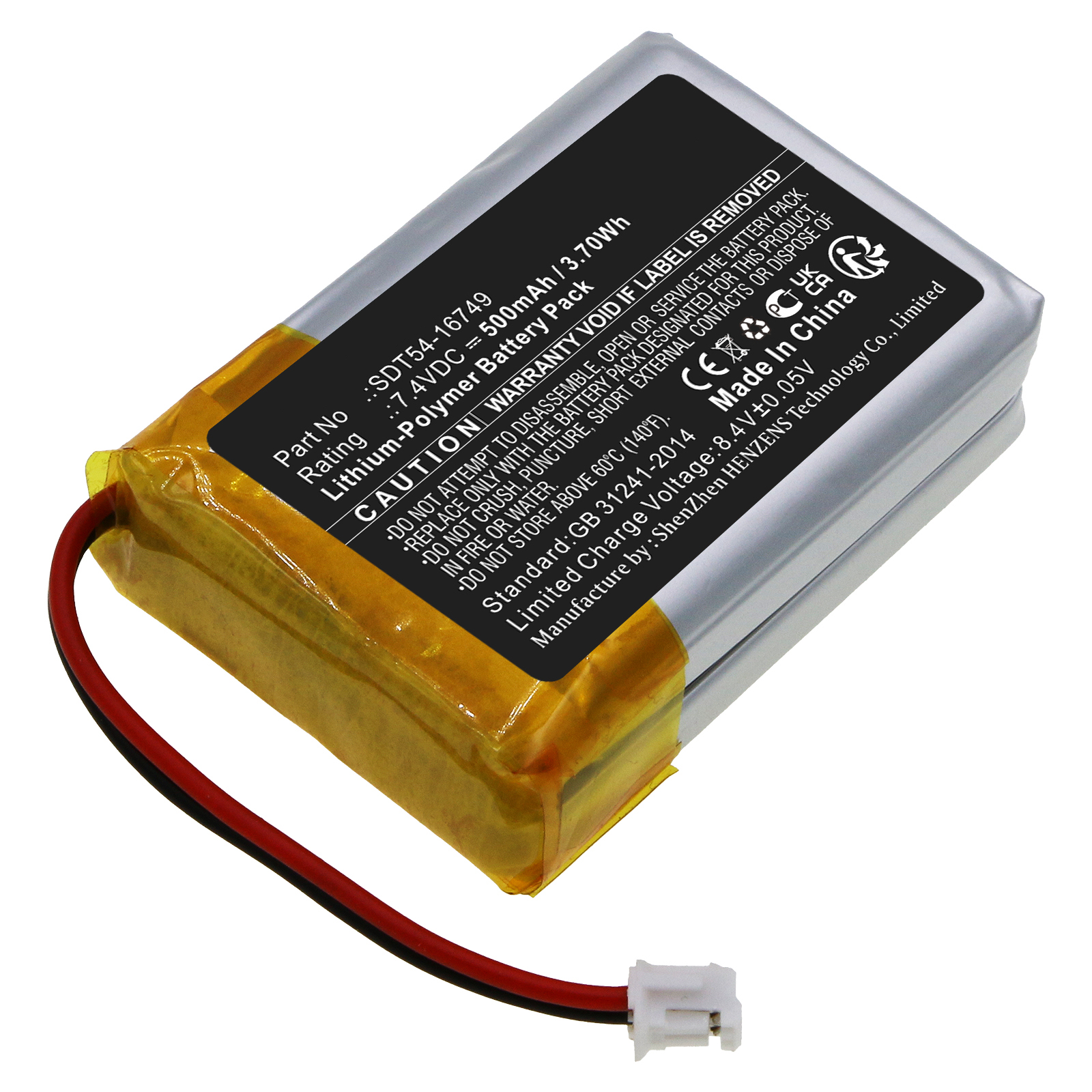 Synergy Digital Dog Collar Battery, Compatible with SportDog SDT54-16749 Dog Collar Battery (Li-Pol, 7.4V, 500mAh)