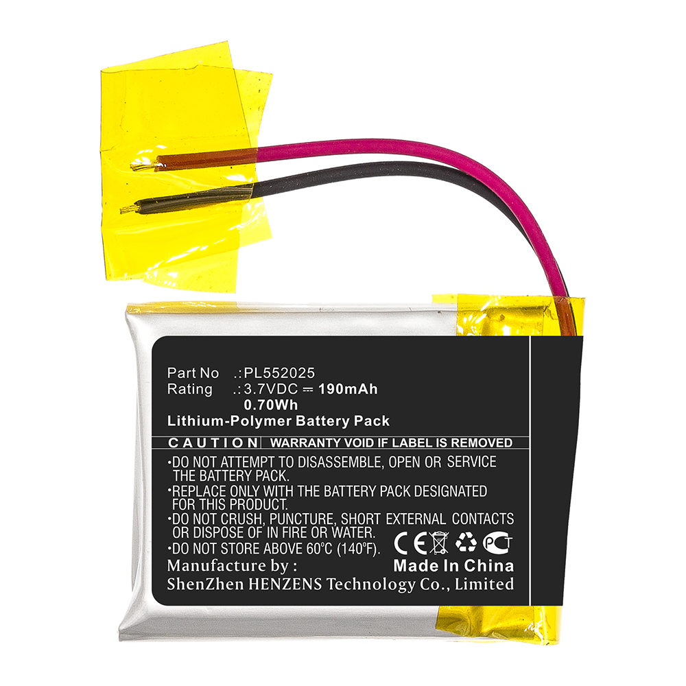 Synergy Digital Flashlight Battery, Compatible with Shark PL552025 Flashlight Battery (Li-Pol, 3.7V, 190mAh)