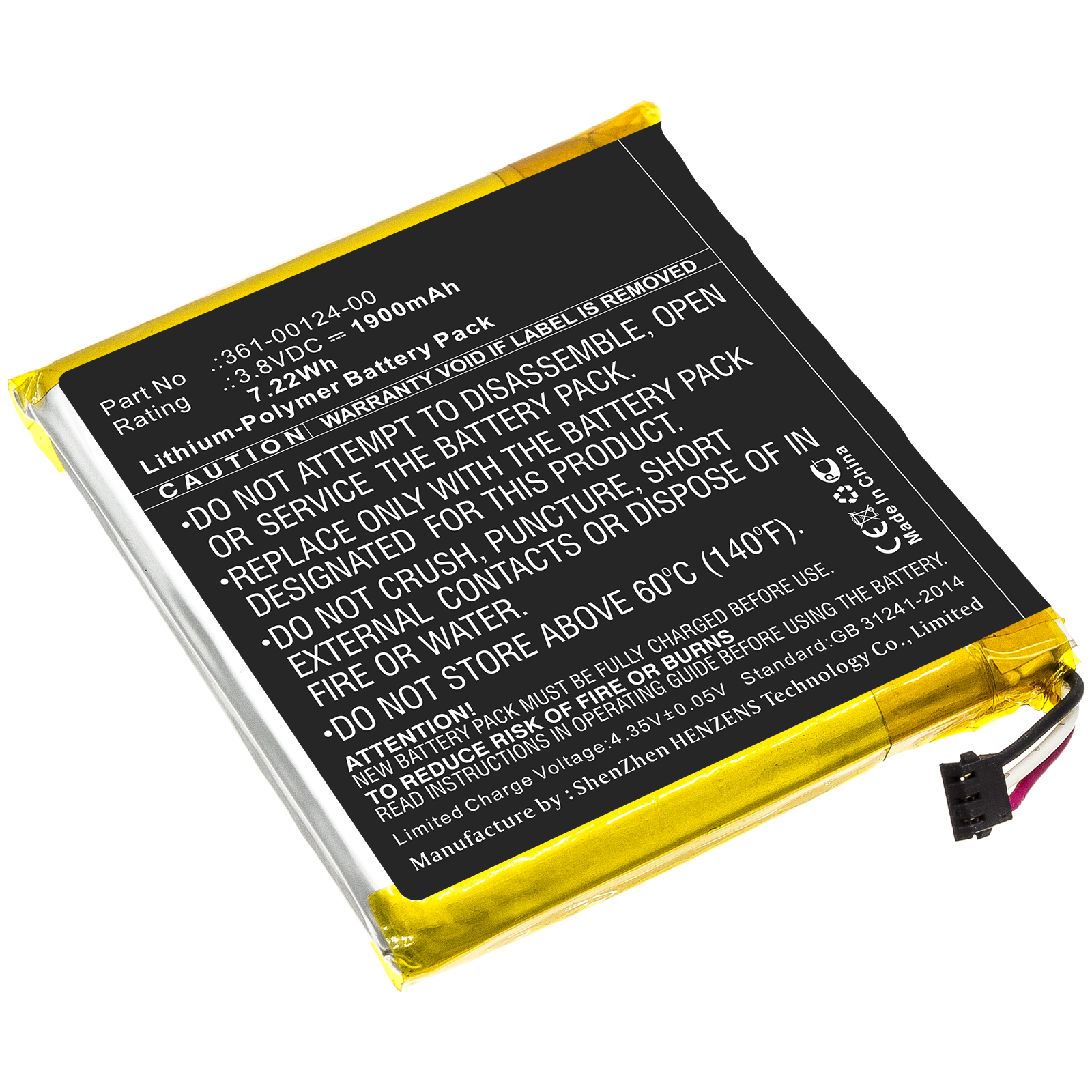 Synergy Digital GPS Battery, Compatible with Garmin 361-00124-00 GPS Battery (3.8V, Li-Pol, 1900mAh)