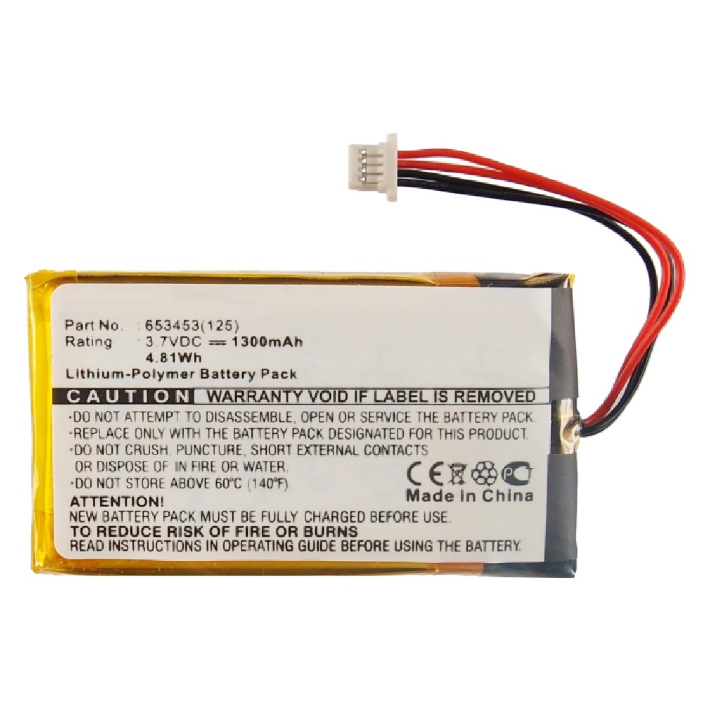 Synergy Digital GPS Battery, Compatible with 653453(125) GPS Battery (3.7V, Li-Pol, 1300mAh)