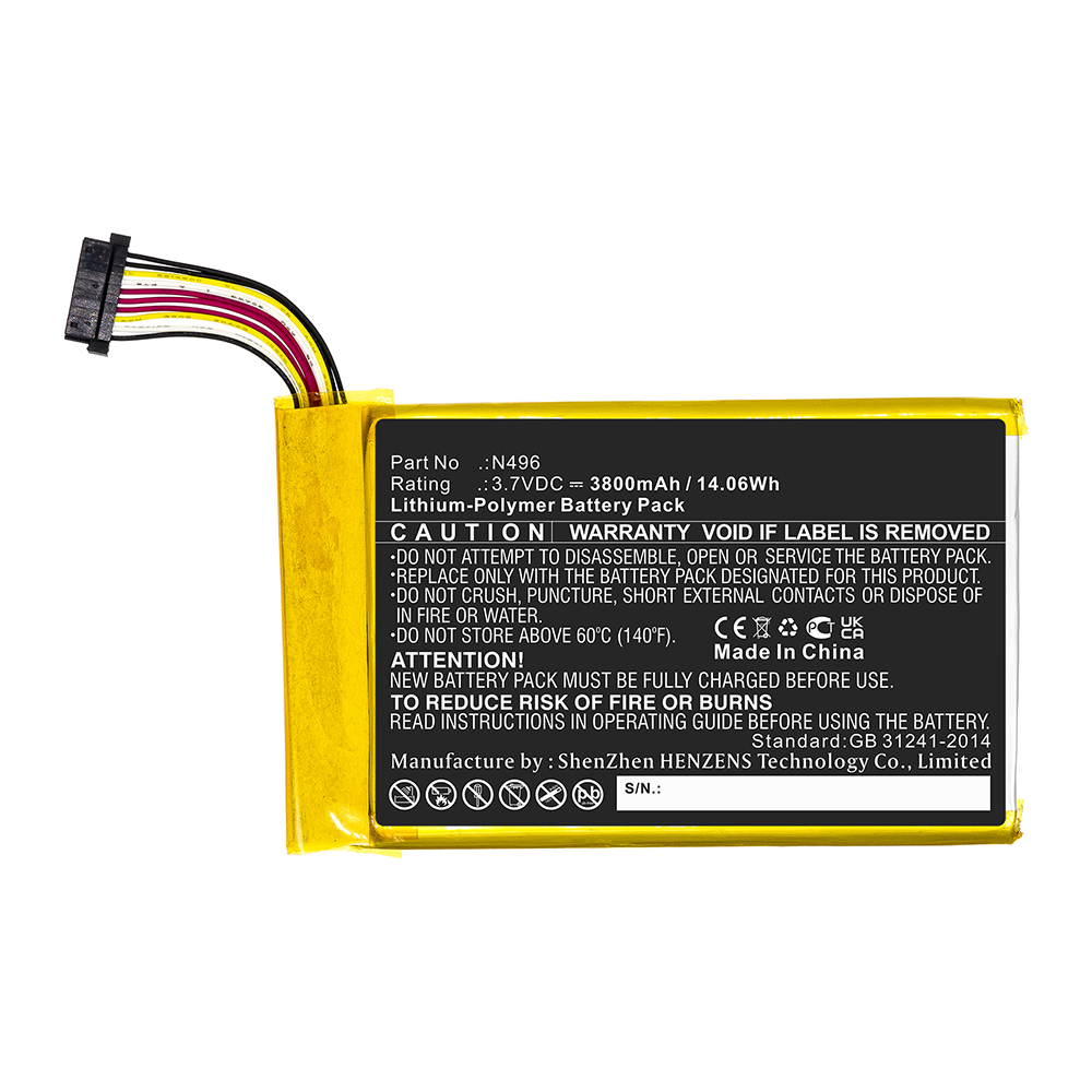 Synergy Digital GPS Battery, Compatible with N496 GPS Battery (3.7V, Li-Pol, 3800mAh)