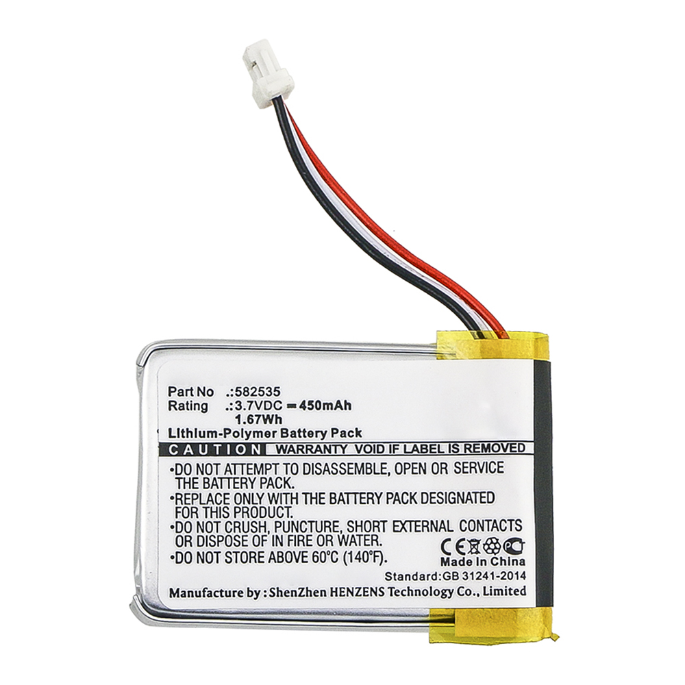 Synergy Digital GPS Battery, Compatible with 582535 GPS Battery (3.7V, Li-Pol, 450mAh)