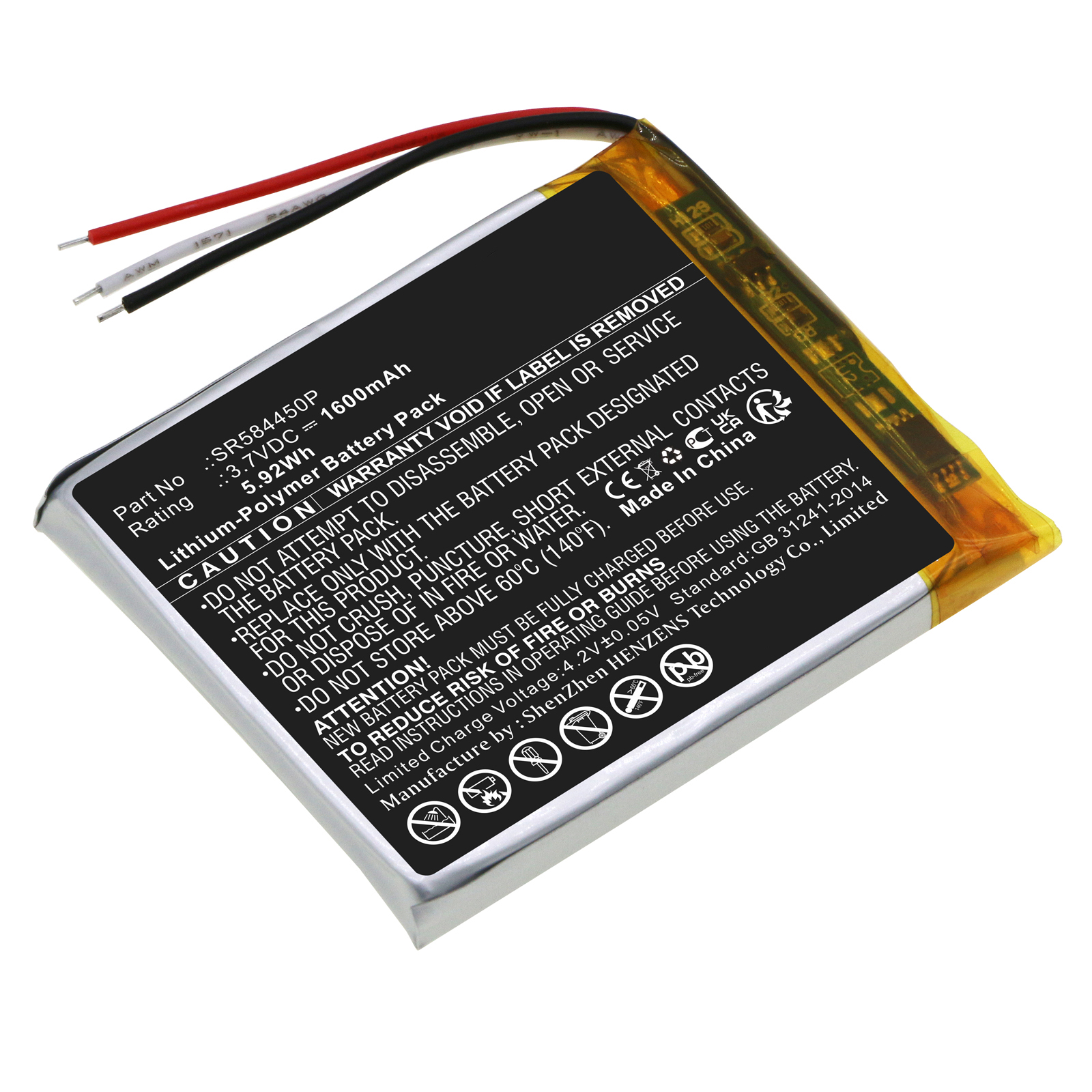 Synergy Digital GPS Battery, Compatible with Becker SR584450P GPS Battery (Li-Pol, 3.7V, 1600mAh)