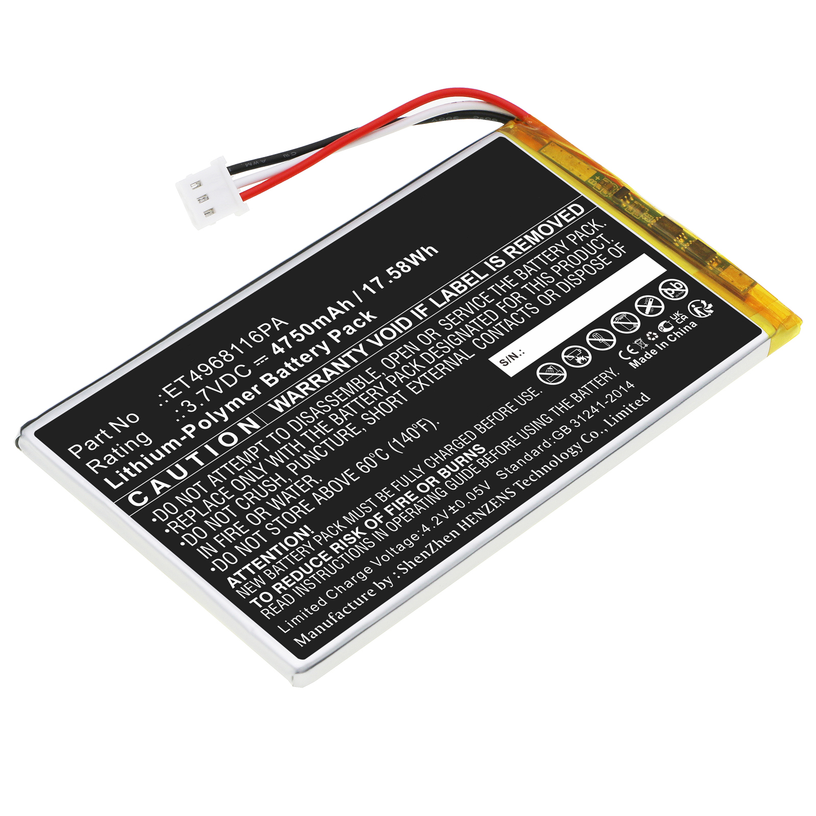 Synergy Digital GPS Battery, Compatible with Swing Caddie ET4968116PA GPS Battery (Li-Pol, 3.7V, 4750mAh)