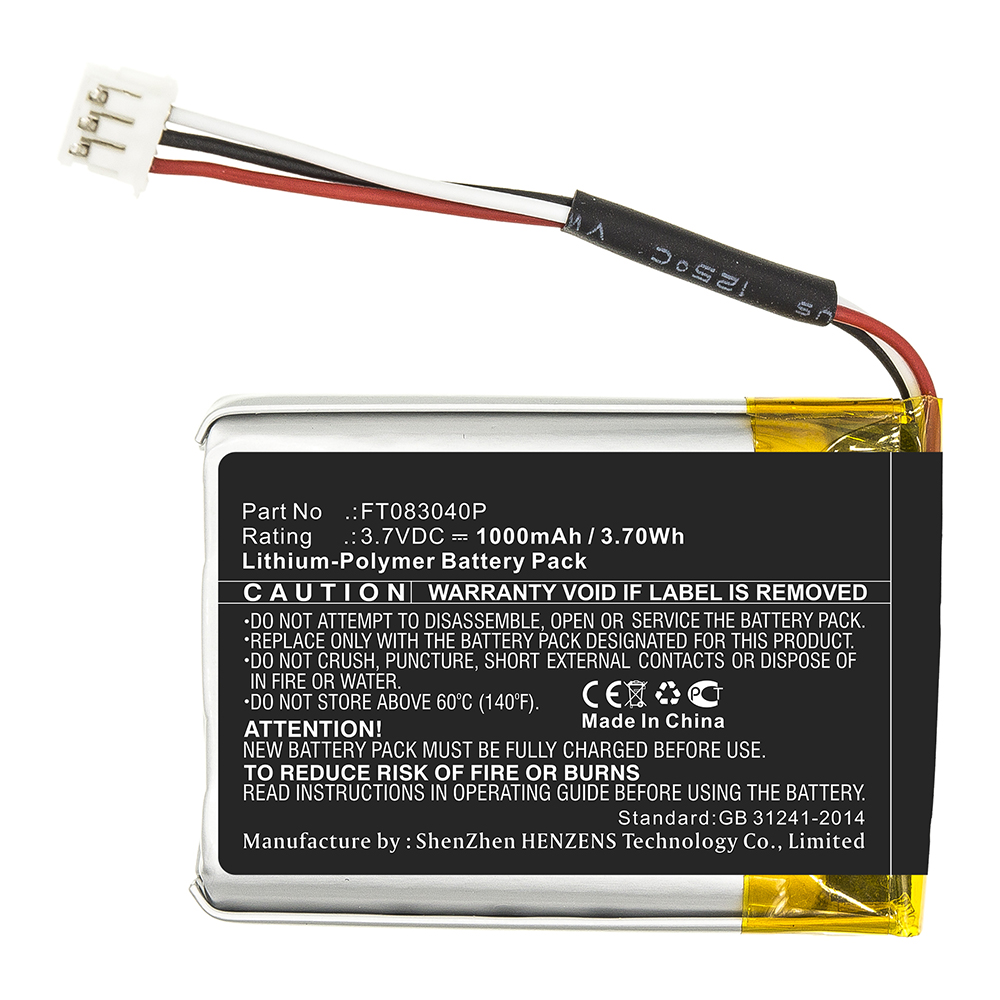 Synergy Digital Wireless Headset Battery, Compatible with Turtle FT083040P Wireless Headset Battery (Li-Pol, 3.7V, 1000mAh)