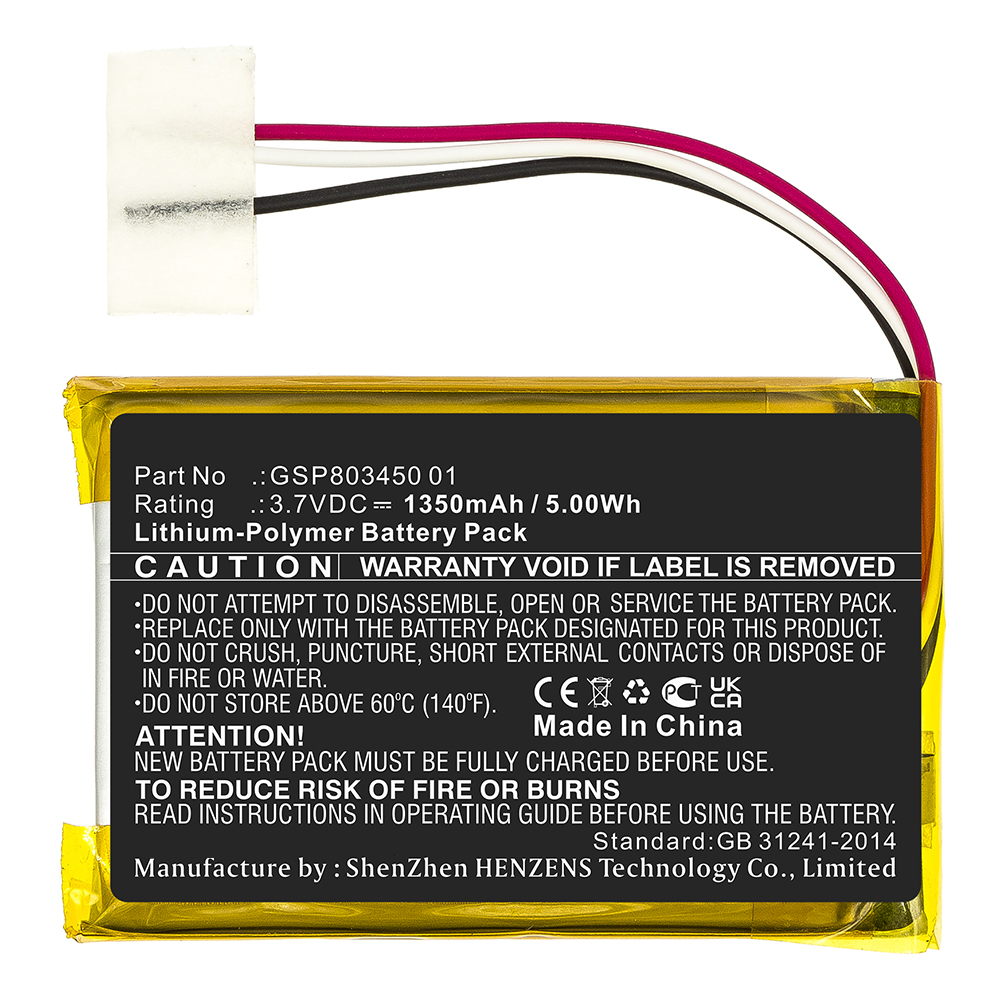 Synergy Digital Wireless Headset Battery, Compatible with JBL GSP803450 01 Wireless Headset Battery (Li-Pol, 3.7V, 1350mAh)