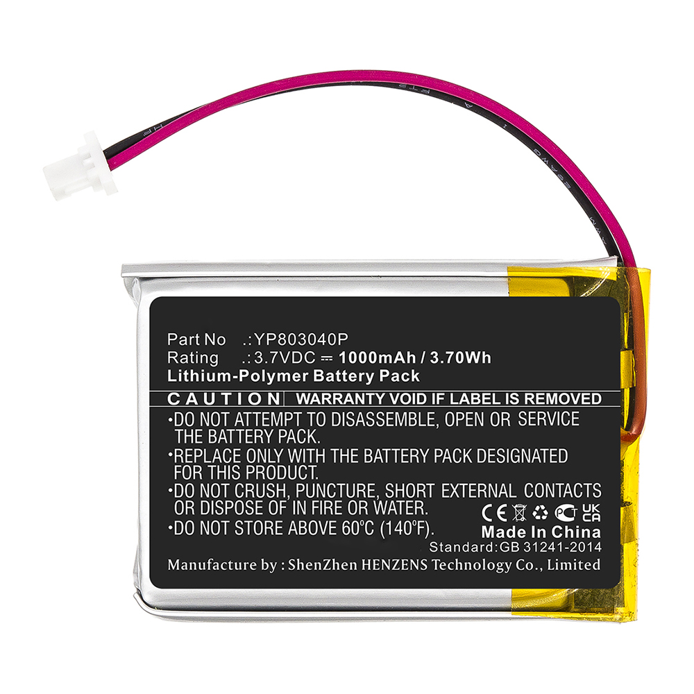 Synergy Digital Wireless Headset Battery, Compatible with Sena YP803040P Wireless Headset Battery (Li-Pol, 3.7V, 1000mAh)
