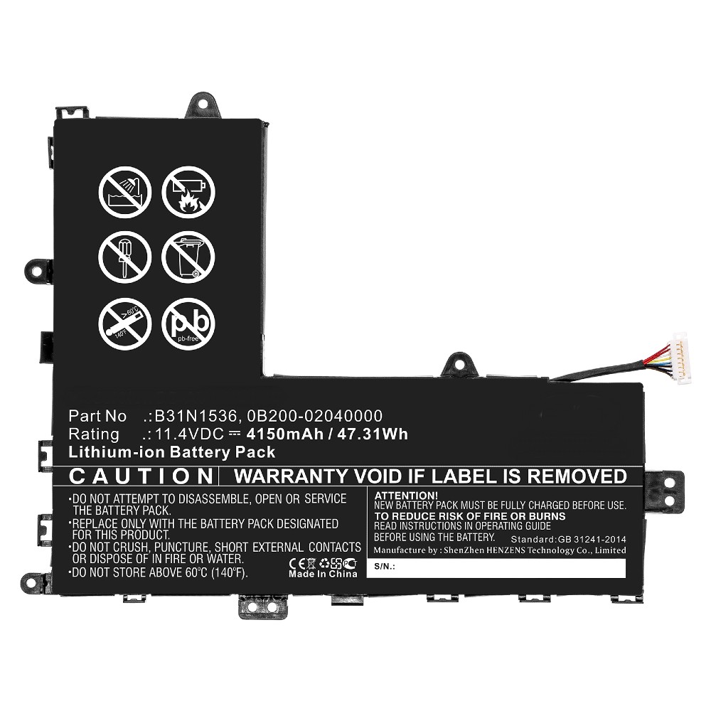 Synergy Digital Laptop Battery, Compatible with Asus 0B200-02040000, B31N1536 Laptop Battery (Li-ion, 11.4V, 4150mAh)