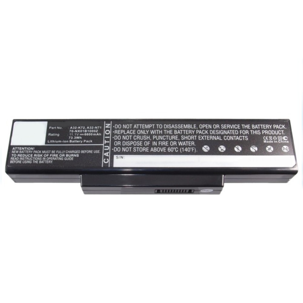 Synergy Digital Laptop Battery, Compatible with Asus 70-NX01B1000Z, 70-NXH1B1000Z, 70-NZY1B1000Z, 70-NZYB1000Z, A32-K72, A32-N71 Laptop Battery (Li-ion, 11.1V, 6600mAh)