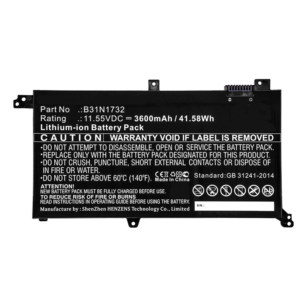Synergy Digital Laptop Battery, Compatible with Asus 0B200-02960000, 0B200-02960400, B31N1732 Laptop Battery (Li-ion, 11.55V, 3600mAh)