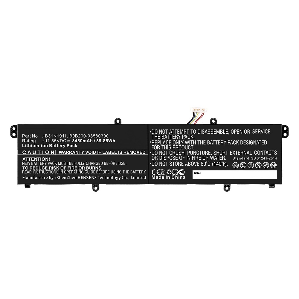 Synergy Digital Laptop Battery, Compatible with Asus B0B200-03580300, B31N1911, C31N1911 Laptop Battery (Li-ion, 11.55V, 3450mAh)