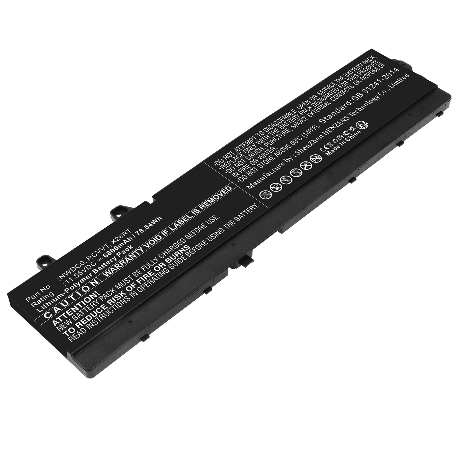 Synergy Digital Laptop Battery, Compatible with DELL X26RT Laptop Battery (Li-Pol, 11.55V, 6800mAh)