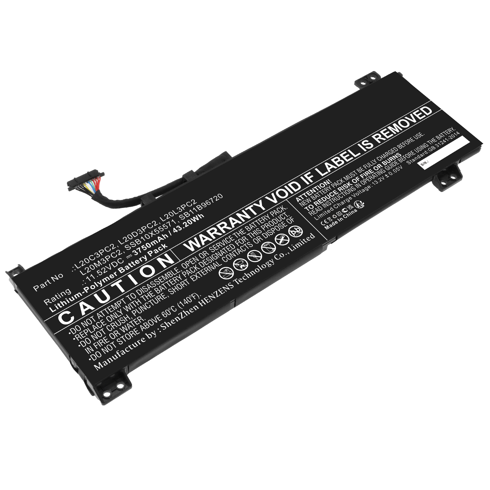 Synergy Digital Laptop Battery, Compatible with Lenovo L20C3PC2 Laptop Battery (Li-Pol, 11.52V, 3750mAh)