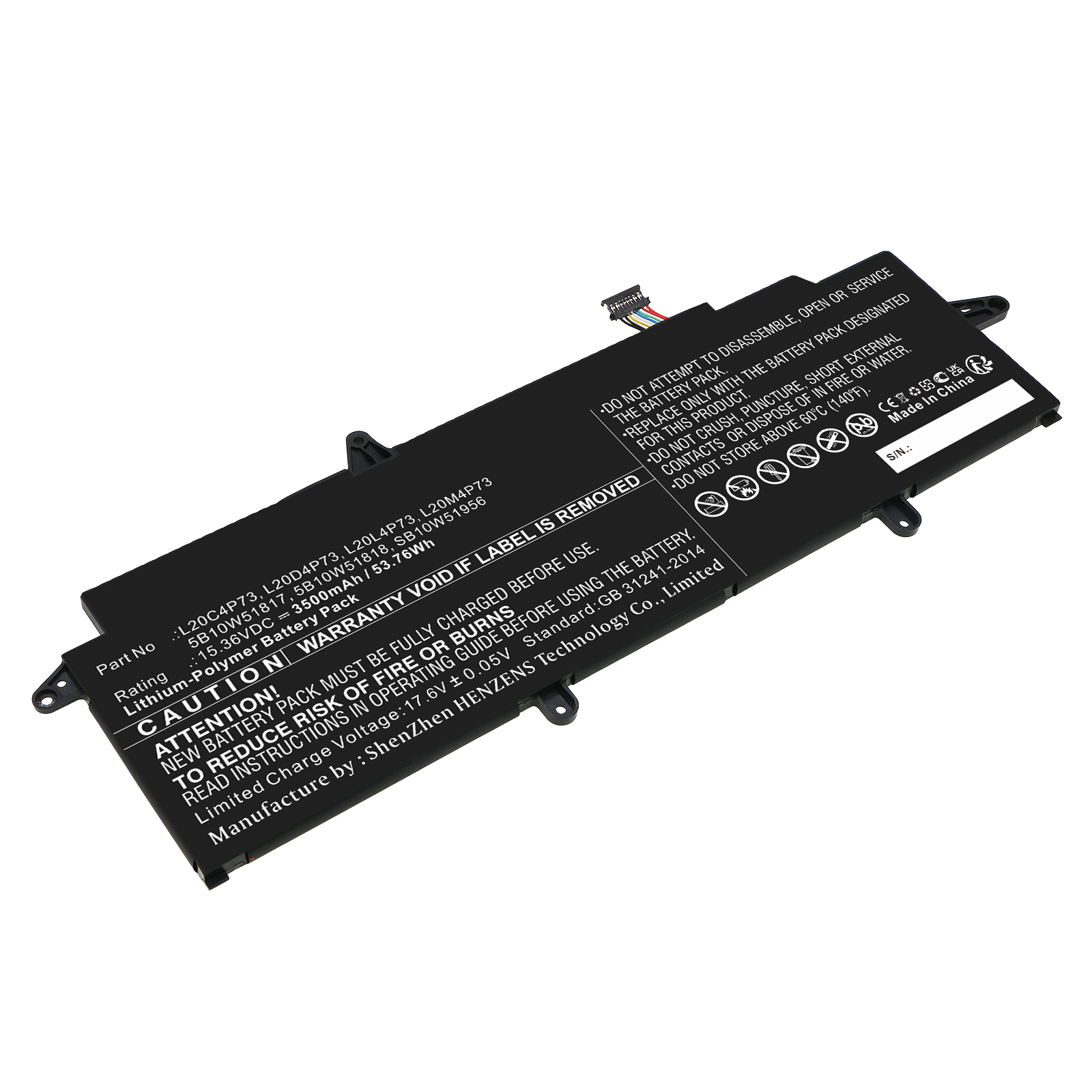 Synergy Digital Laptop Battery, Compatible with Lenovo 5B10W51817 Laptop Battery (Li-ion, 15.36V, 3500mAh)