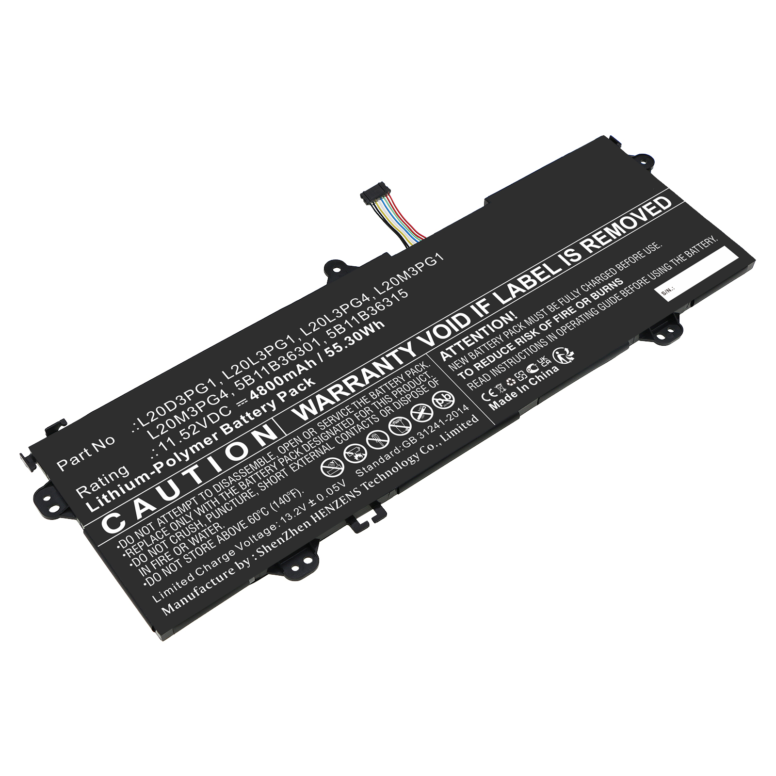 Synergy Digital Laptop Battery, Compatible with Lenovo L20D3PG1 Laptop Battery (Li-Pol, 11.52V, 4800mAh)
