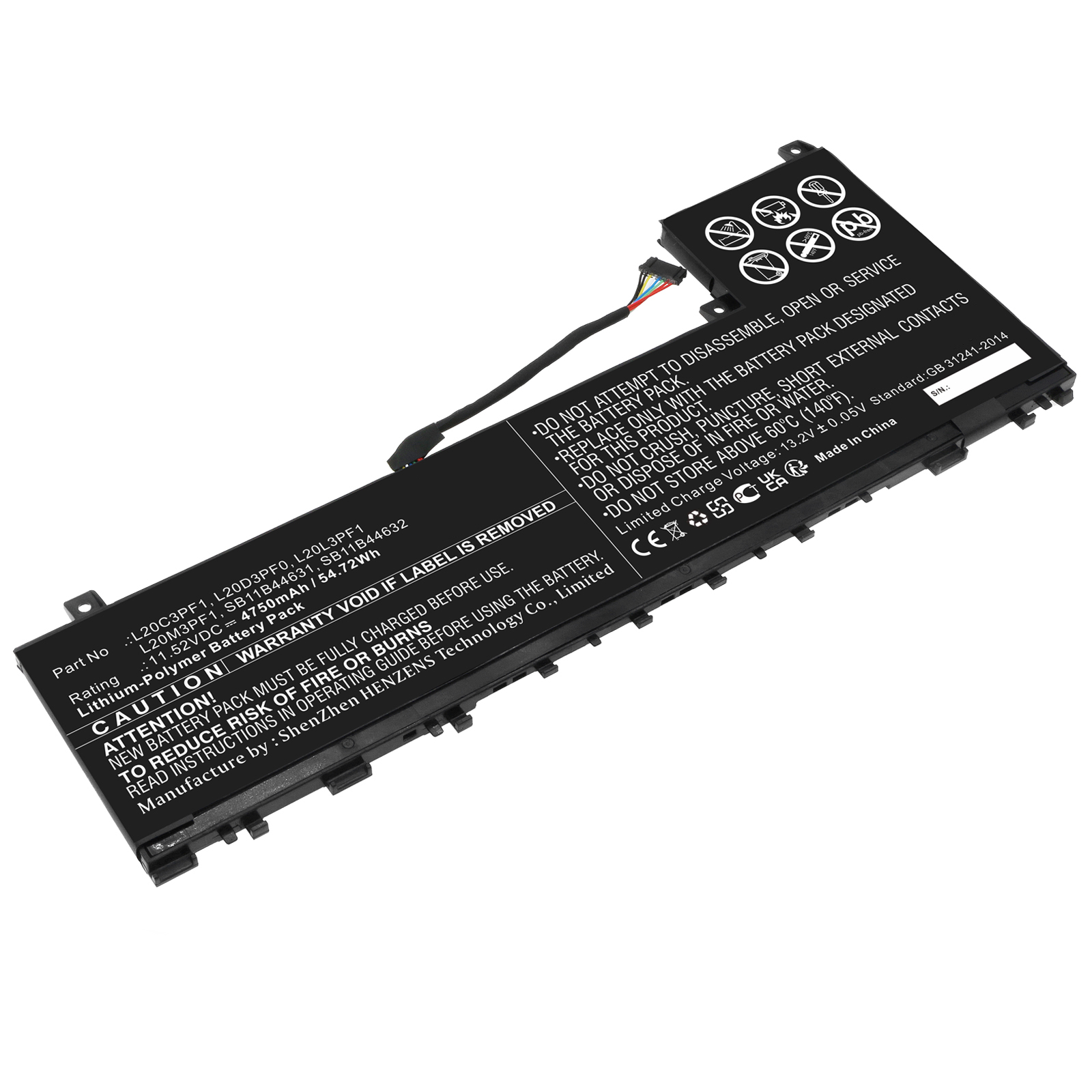 Synergy Digital Laptop Battery, Compatible with Lenovo L20C3PF1 Laptop Battery (Li-Pol, 11.52V, 4750mAh)