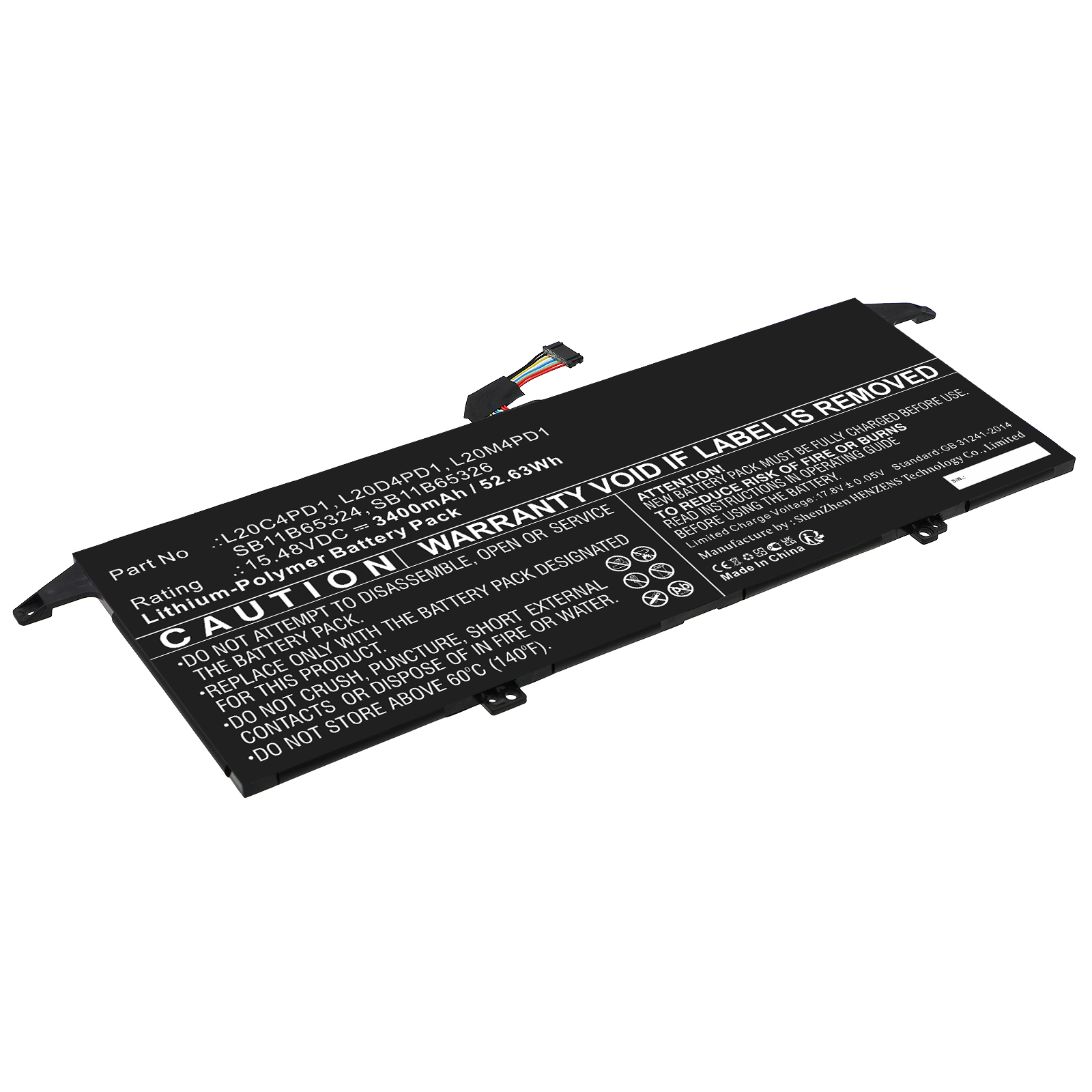 Synergy Digital Laptop Battery, Compatible with Lenovo L20C4PD1 Laptop Battery (Li-Pol, 15.48V, 3400mAh)