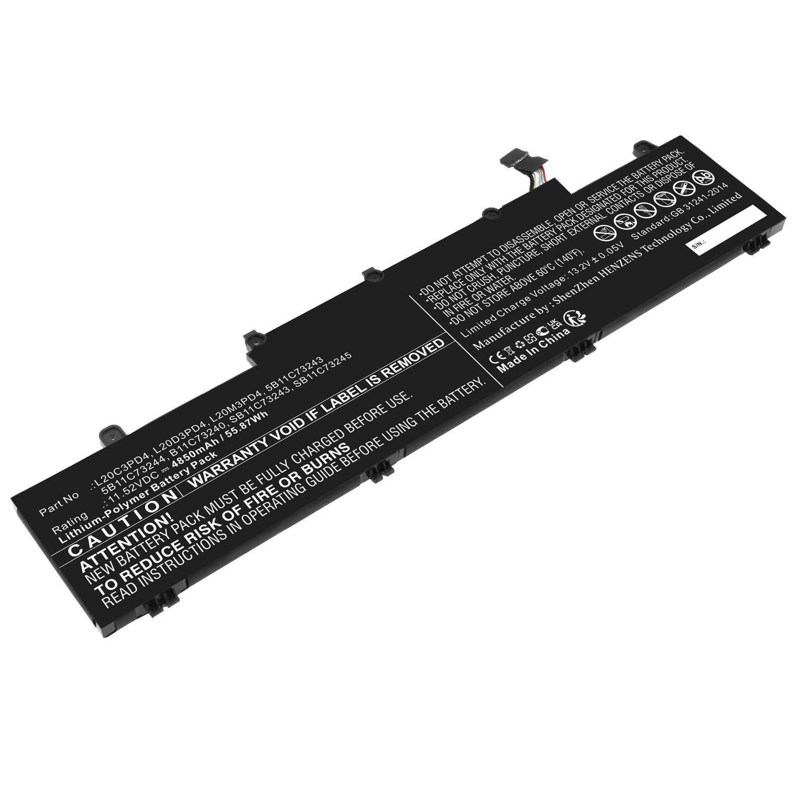 Synergy Digital Laptop Battery, Compatible with Lenovo L20C3PD4 Laptop Battery (Li-Pol, 11.52V, 4850mAh)