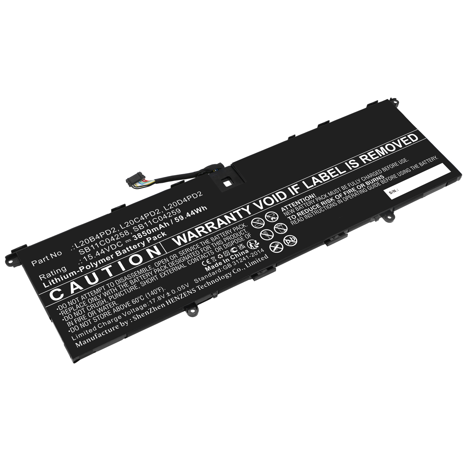 Synergy Digital Laptop Battery, Compatible with Lenovo L20B4PD2 Laptop Battery (Li-Pol, 15.44V, 3850mAh)