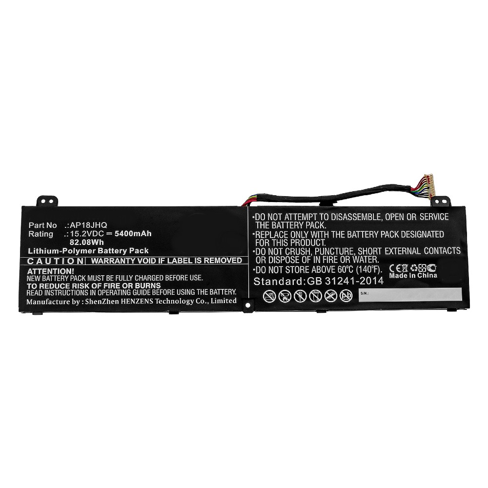Synergy Digital Laptop Battery, Compatible with Acer AP18JHQ, KT.00408.001 Laptop Battery (Li-Pol, 15.2V, 5400mAh)
