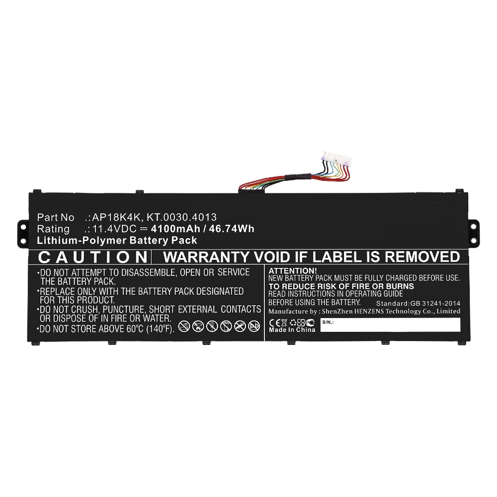 Synergy Digital Laptop Battery, Compatible with Acer AP18K4K, KT.0030.4013 Laptop Battery (Li-Pol, 11.4V, 4100mAh)