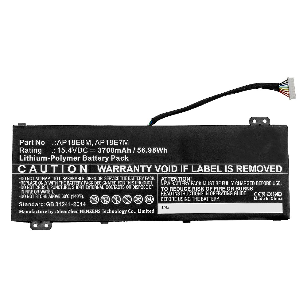 Synergy Digital Laptop Battery, Compatible with Acer AP18E7M, AP18E8M, KT.00407.007, KT00407009 Laptop Battery (Li-Pol, 15.4V, 3700mAh)