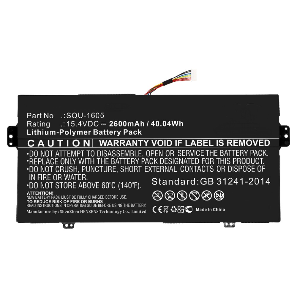 Synergy Digital Laptop Battery, Compatible with Acer SQU-1605 Laptop Battery (Li-Pol, 15.4V, 2600mAh)