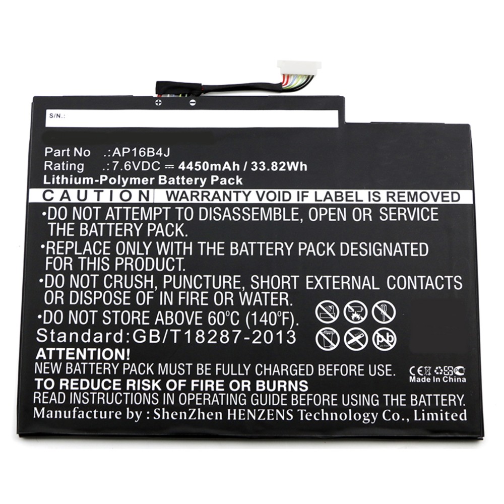 Synergy Digital Laptop Battery, Compatible with Acer AP16B4J, KT.00204.003, NT.LCDAA.014, NT.LCDEK.002 Laptop Battery (Li-Pol, 7.6V, 4450mAh)