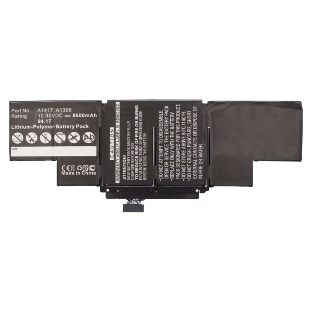 Synergy Digital Laptop Battery, Compatible with Apple A1398, A1417 Laptop Battery (Li-Pol, 10.95V, 8600mAh)