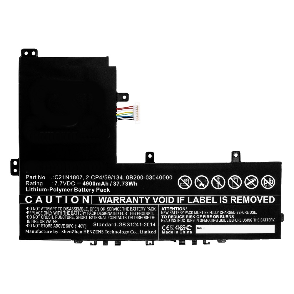 Synergy Digital Laptop Battery, Compatible with Asus 0B200-03040000, 2ICP4/59/134, C21N1807 Laptop Battery (Li-Pol, 7.7V, 4900mAh)