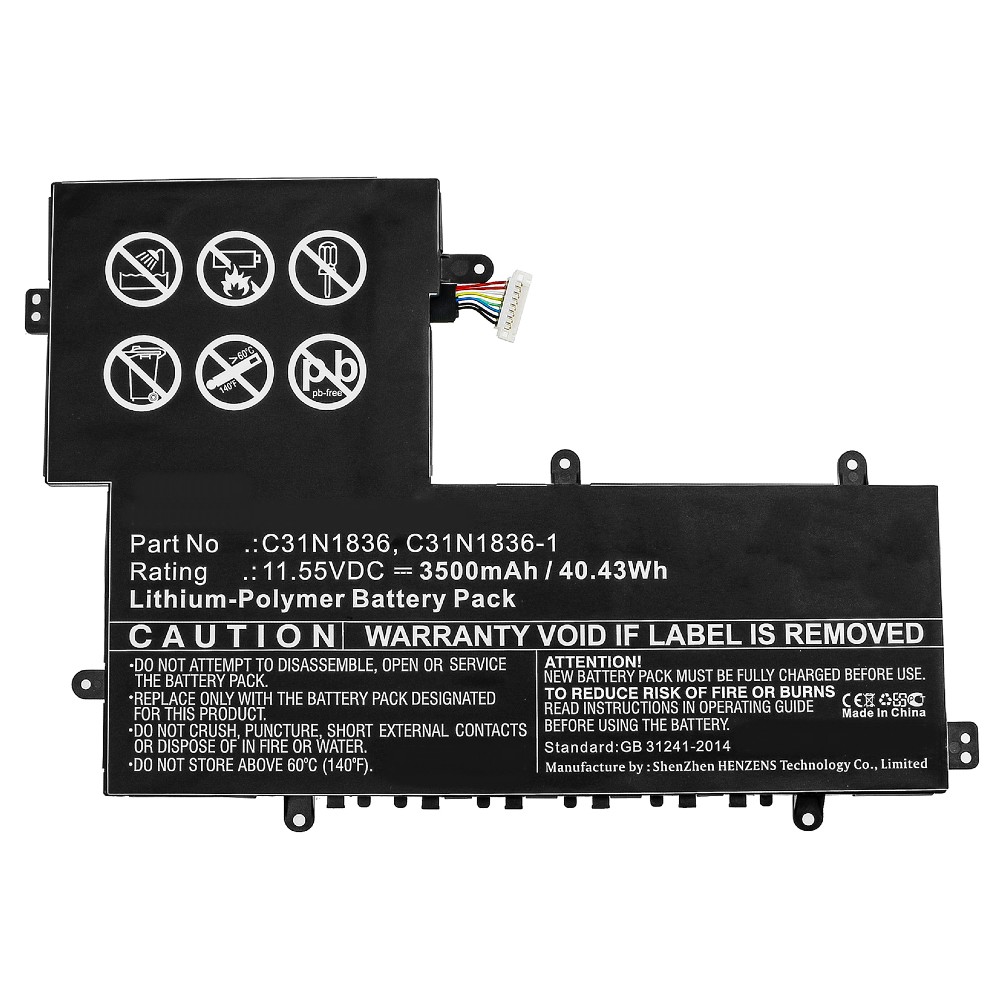 Synergy Digital Laptop Battery, Compatible with Asus 0B200-03370000, 0B200-03370100, C31N1836, C31N1836-1 Laptop Battery (Li-Pol, 11.55V, 3500mAh)