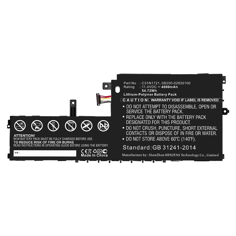 Synergy Digital Laptop Battery, Compatible with Asus 0B200-02830100, C31N1721 Laptop Battery (Li-Pol, 11.4V, 4800mAh)