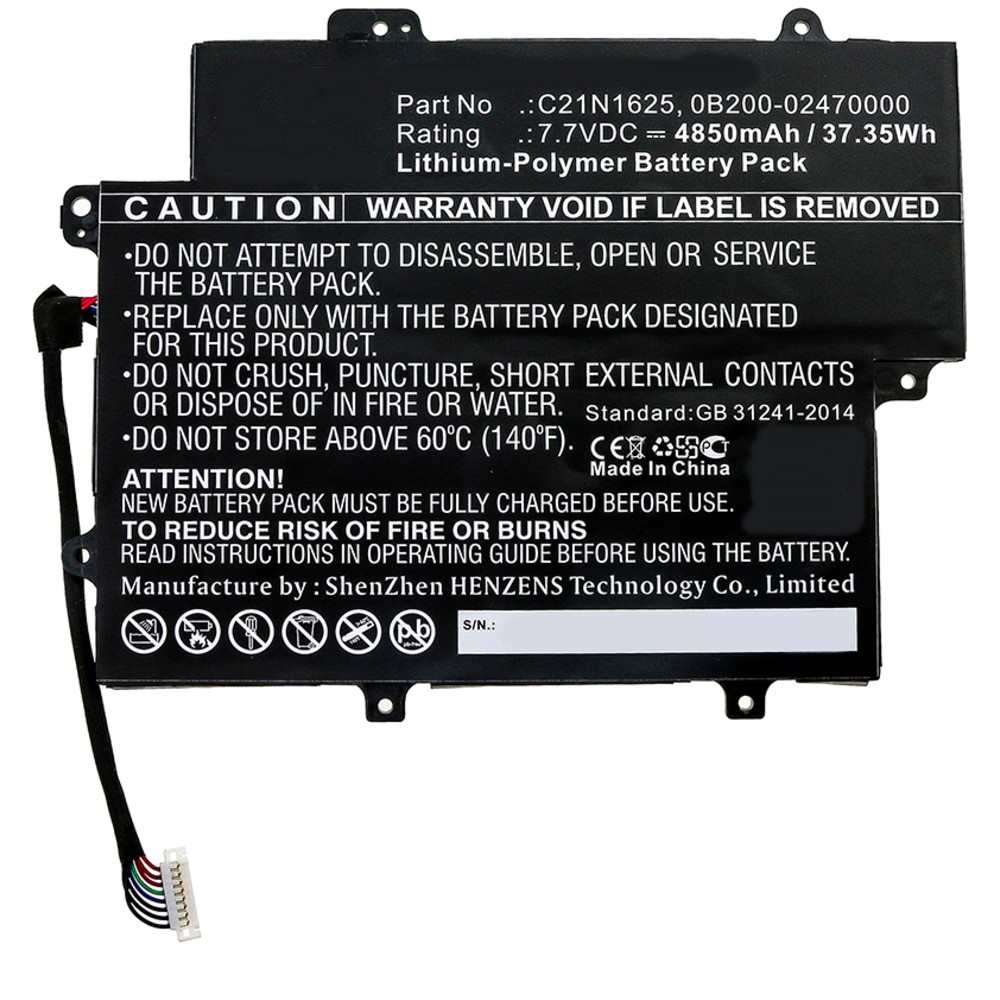 Synergy Digital Laptop Battery, Compatible with Asus 0B200-02470000, C21N1625 Laptop Battery (Li-Pol, 7.7V, 4850mAh)