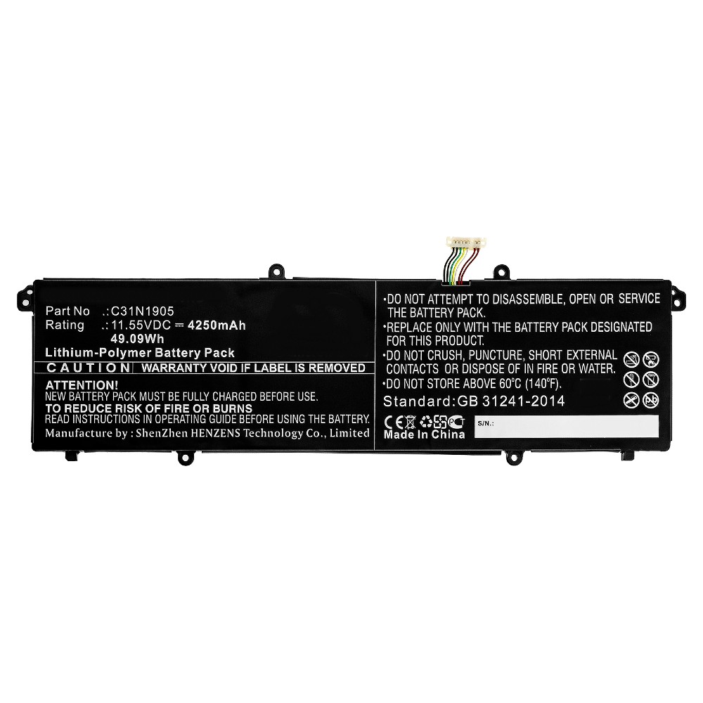 Synergy Digital Laptop Battery, Compatible with Asus 0B200-03580200, C31N1905 Laptop Battery (Li-Pol, 11.55V, 4250mAh)