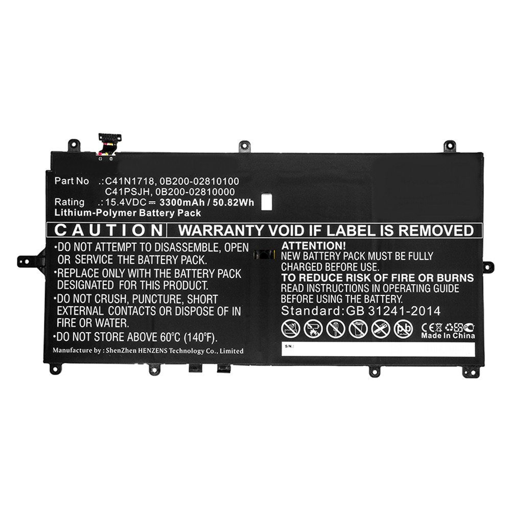 Synergy Digital Laptop Battery, Compatible with Asus 0B200-02810000, 0B200-02810100, C41N1718, C41PSJH Laptop Battery (Li-Pol, 15.4V, 3300mAh)